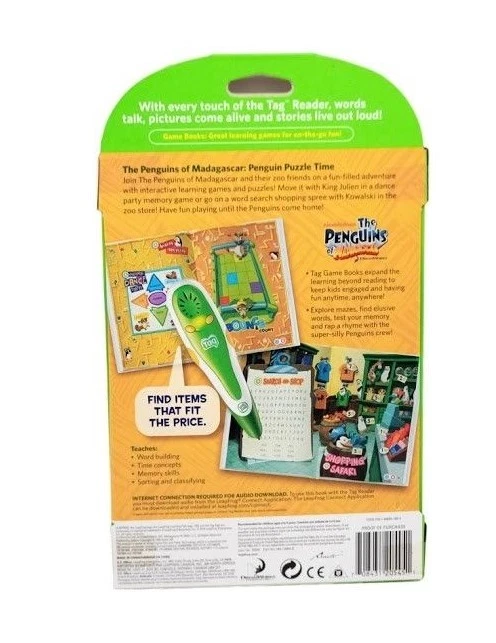 LeapFrog Tag Game Book Penguins of Madagascar Puzzle Time Kids Activity Learning - Image 2 of 4