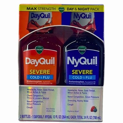 Vicks DayQuil & NyQuil Severe Cold & Flu Max Strength 12 oz 2 Pack Exp 2027