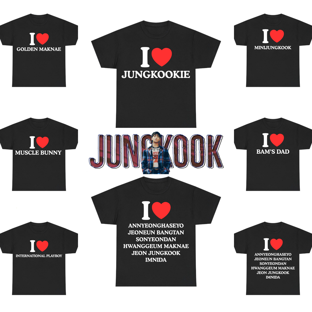 BANGTAN ARMY ARIRANG T-SHIRT I LOVE JUNGKOOKIE GOLDEN MAKNAE JEON