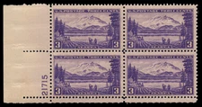 US Scott # 800, (Note) Alaska Territory, Plate Block of (4) 1937 3¢ Stamps, MNH