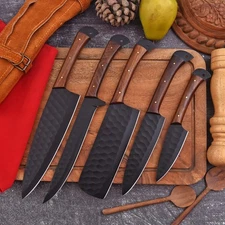 CHRISTMAS GIFT /Hand made Carbon Steel Chef Set with Leather Roll CH-112