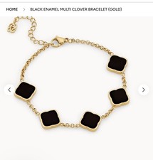 New Abbott Lyon  Black Enamel Multi Clover Bracelet (Gold) M-L 