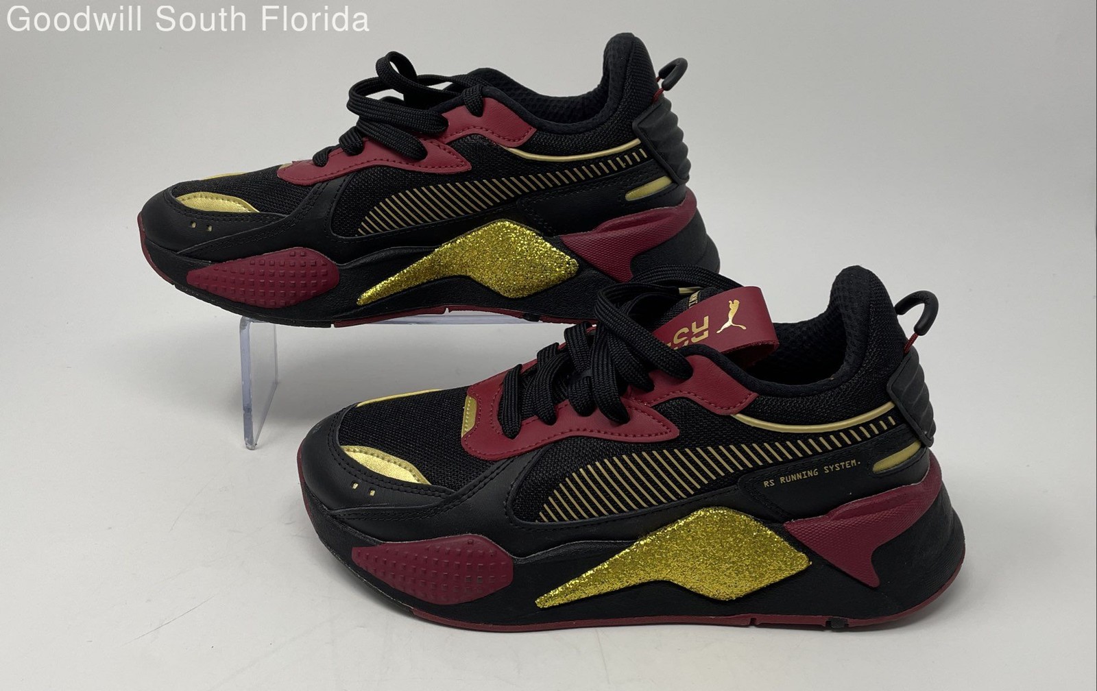 Puma Womens RS-X Glitz 385088-01 Black Red Lace-Up Running Shoes Size 7