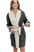 New Splendid Comfy Sherpa Robe Short Robe, White And Grey Size Large L
