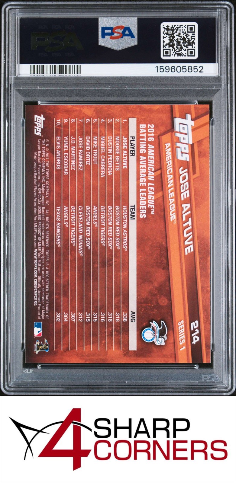 2017 TOPPS #214 JOSE ALTUVE ASTROS PSA 10 view 2