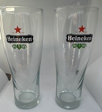 Set of 2 Heineken .25L Pilsner Beer Glasses Red Star Logo Etched Bottom 6-1/2"