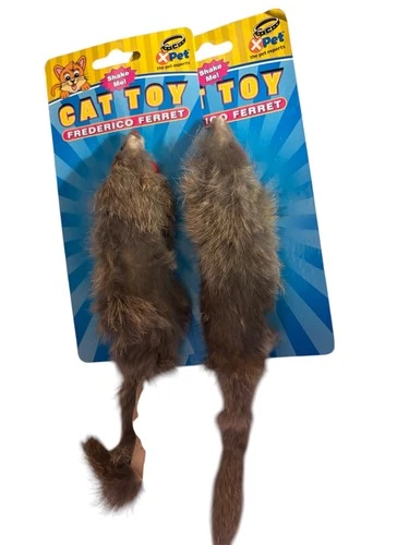 2 Pk Vo-Toys Real Fur Original Federico Ferret Jumbo Cat Toy Furry Kicker Chase