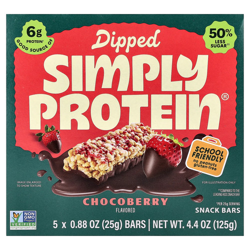 Dipped Snack Bars, Chocoberry, 5 Bars, 0.88 oz (25 g) Each