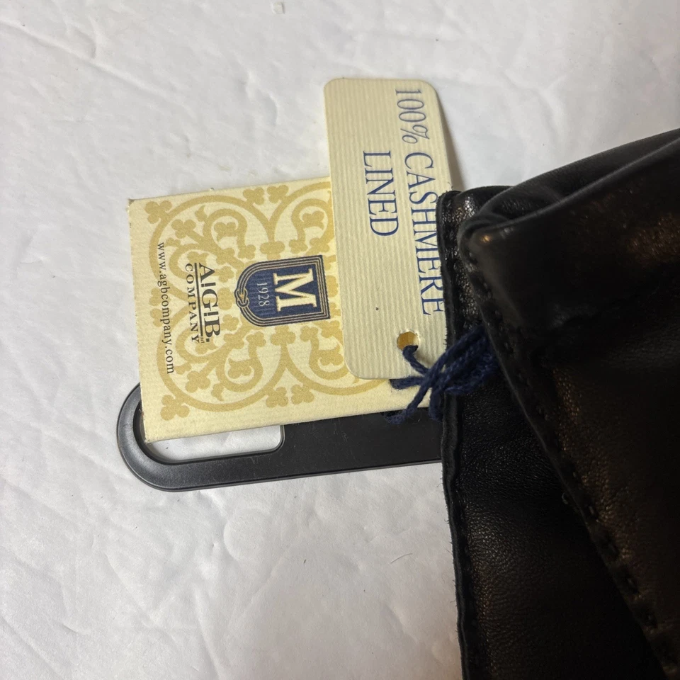 PARA HOMBRES Montefusco Italia Guantes de Cuero Negro 100% Cachemira Forrados Cuero Genuino M Foto 2 de 4