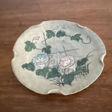 Mid-Century Japanese Studio Pottery Plate Hand Painted Morning Glories Jewelry