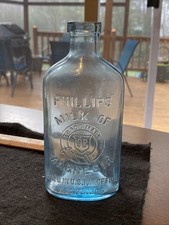 ANTIQUE CORK TOP LARGE PHILLIPS MILK OF MAGNESIA BOTTLE NICE CORNFLOWER BLUE