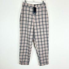 Nasty Gal Pant Plaid NEW Let's Take a Rain Check Tapered Pants Beige Size 12