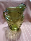 VTG. Anchor Hocking Green Colonial Tulip Glass Pitcher 8 " H Lip Ice Guard MINT