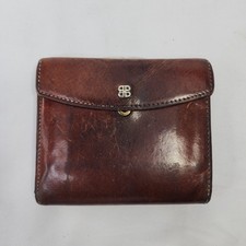 Bosca Leather Wallet Brown Bifold Coin Purse Metal Frame Clip Made in USA