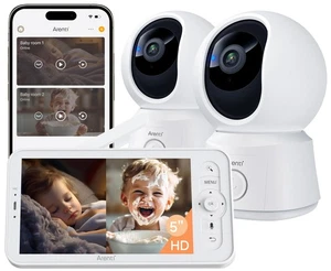 Moniteur bébé 2 Caméras 5 Affichage de nuit sans fil de pouce Vision ARENTI B2 Automatique intelligente