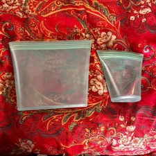 2 Zip Top Reusable Food bag Storage Silicone Microwave Dishwasher Freezer Safe