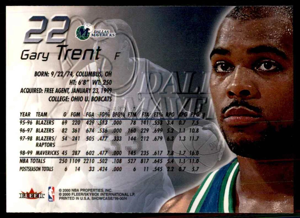 2000-01 Fleer Gary Trent Basketball Cards #22 - Image 2 of 2