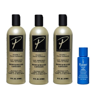 Pierre LaTouche Class 1 Body & Hand Lotion 16oz Pack of 3 with Rubee 2 oz