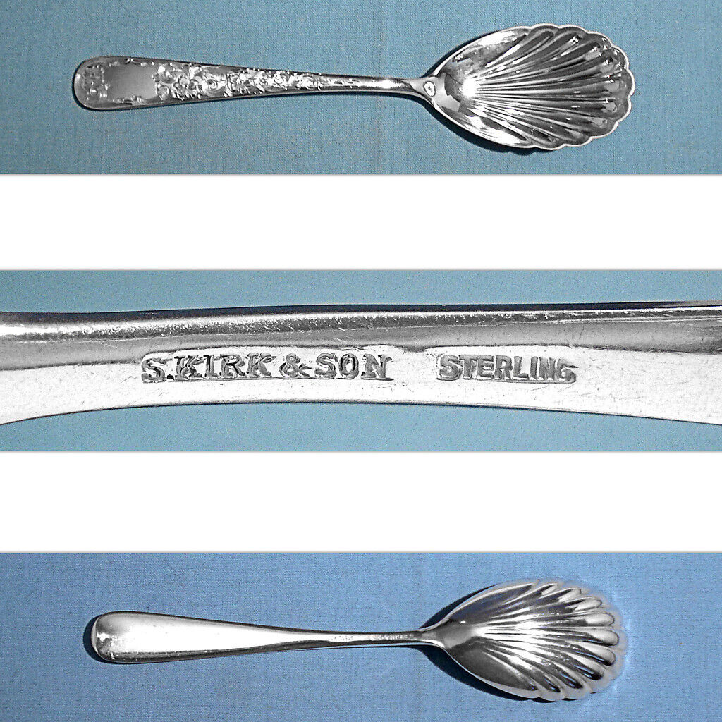 S KIRK & SON STERLING SUGAR SHELL SPOON ~ OLD MARYLAND ENGRAVED ~ NO MONO