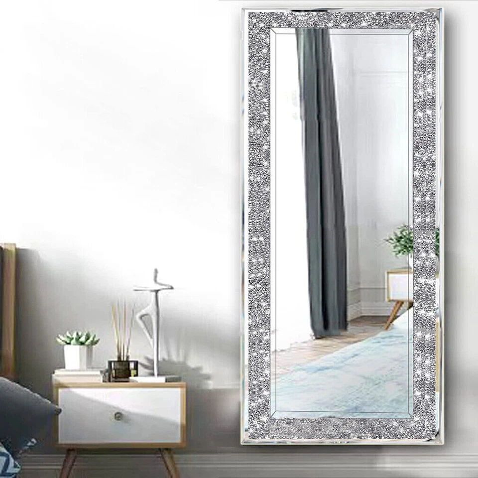 Wall Hanging Rectangle Gorgeous Silver Mirror Crush Crystal Diamond Decor Mirror - Image 4 of 4