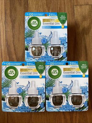 x3 Air Wick Essential Oils Refill Fresh Waters Scent - 2 Count Each 6 Total