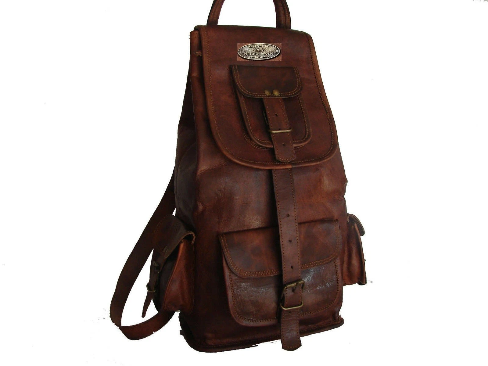 GVB Men Goat Wax Full Grain Leather Bag Backpack Rucksack Laptop Travel Vintage