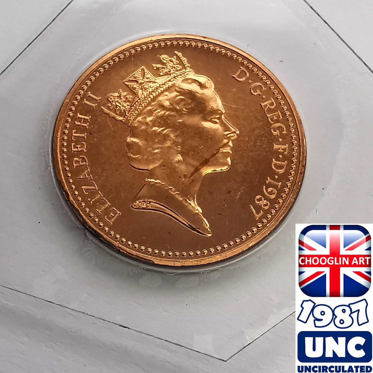 BRILLIANT UNC) BRITISH 1987 ELIZABETH II ONE PENNY 1p coin, 39