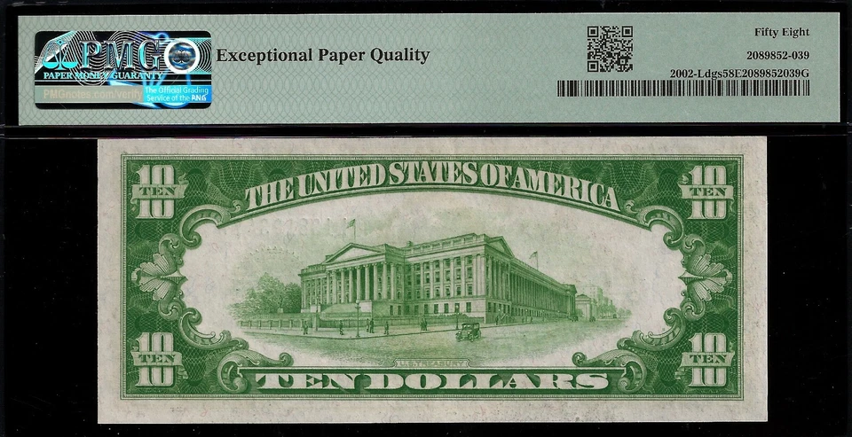 4 consecutive 1928B $10 Federal Reserve Note PMG 58EPQ San Francisco Fr 2002-L - Image 4 of 4