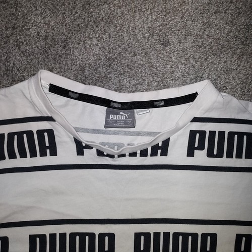 White Short Sleeve Shirt Meduim w/ Black Puma Letters - Picture 2 of 8