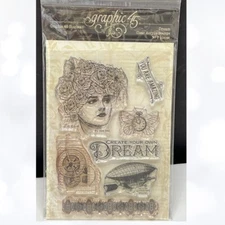 Graphic 45 DREAM Imagine Steampunk Mixed Media Rubber Stamps Set