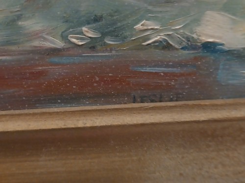 PINTURA DE PAISAJE ORIGINAL AL ÓLEO A BORDO CASA CON VISTA A LA MONTAÑA DE LESLIE - Imagen 11 de 23