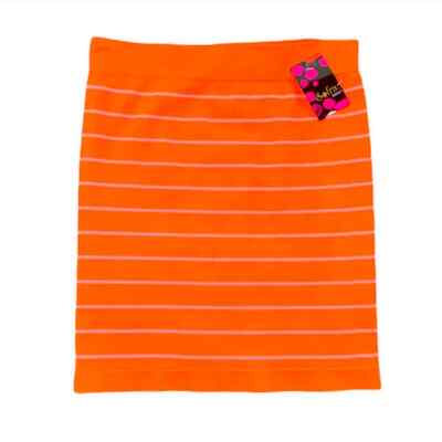Sofra Neon Orange Stripe Mini Skirt ONE SIZE