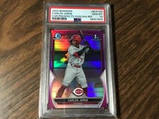 Carlos Jorge 2023 Bowman Chrome 1st Fuschia Refractor 046/199 PSA Gem Mint 10