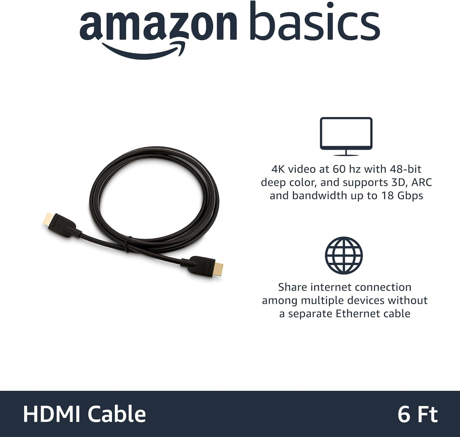 6Ft 4K HDMI 2.0 Cable 3-Pack - 18Gbps High-Speed for 2160P @60Hz-image
