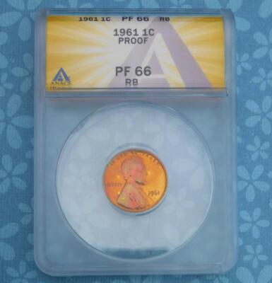 1961 PROOF ANACS PF66 RB Lincoln Cent, Rainbow Color toned Penny Blues