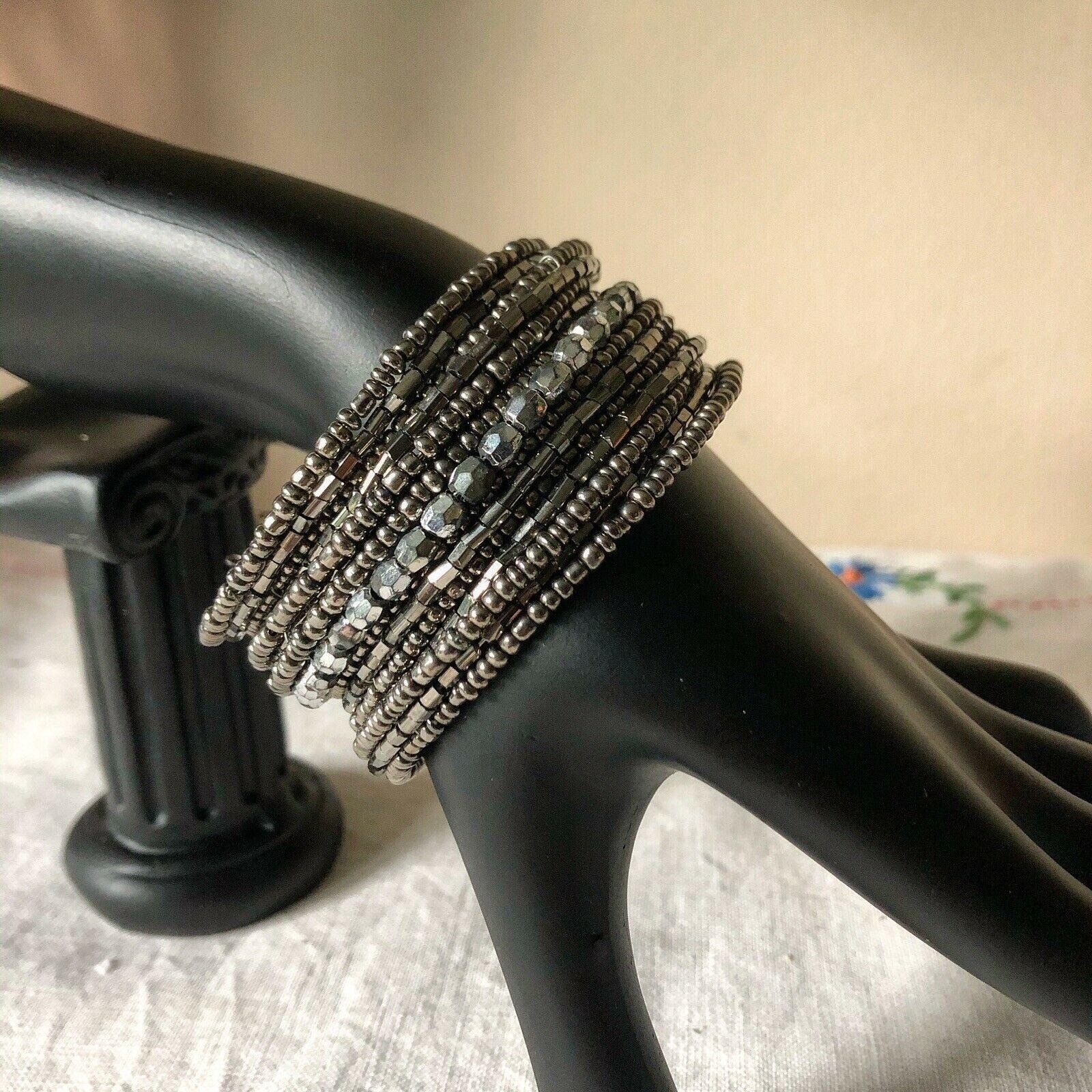 Silver Tone Bangle Multilayer Bracelet Bling Silv… - image 1