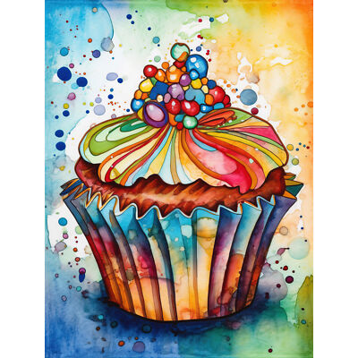 Cupcake Streusel Lebendig Modern Aquarell Riesig Wandbild Poster Druck Riesig