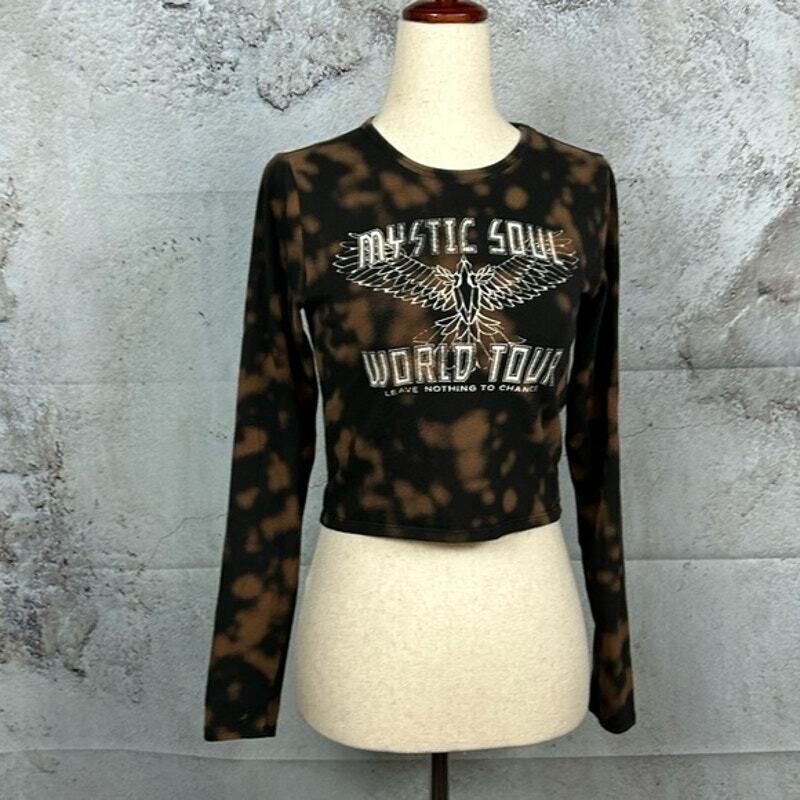 HOLLISTER crop top size M grunge Y2K moto rocker festival mystic soul tee shirt-image