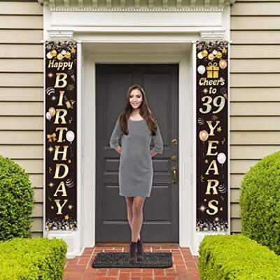 PAKBOOM Cheers To 39 Years Black Gold Yard Sign & Door Banner – 3.9x5.9 Ft 39th Birthday Decorations, Party Backdrop