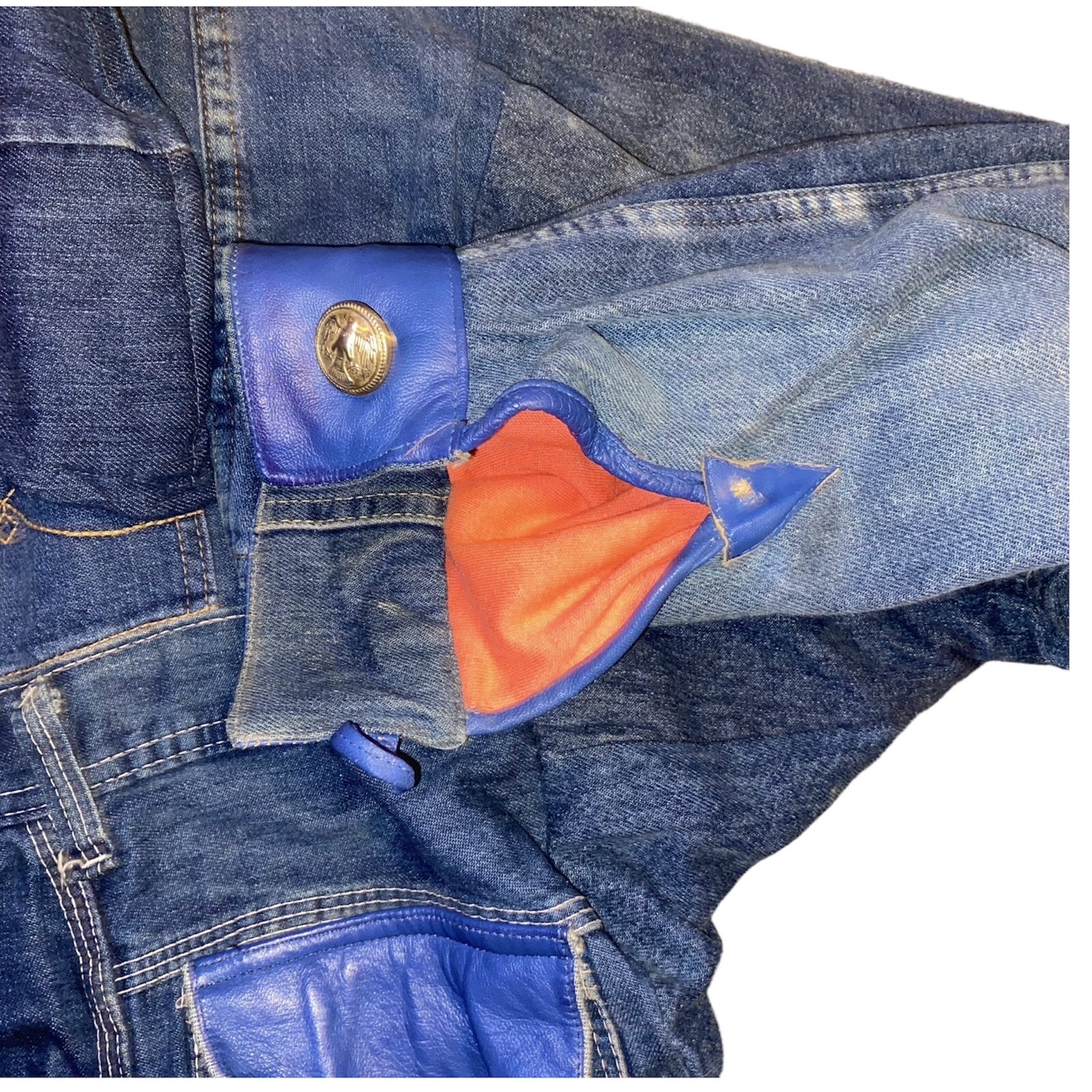 Jean Denim Patchwork Designer Jacket L Vintage Y2… - image 7