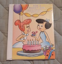 1990 For A Sweet Girl, Flintstones Paper Doll Birthday Card Has Blemishes 