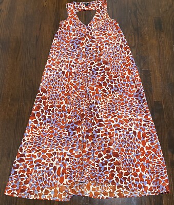 H&M Orange Blue Animal Print Maxi Dress Sz 8 Front Pleat Cutout Back Hi-Low Hem | eBay H&M Orange Blue Animal Print Maxi Dress Sz 8 Front Pleat Cutout Back Hi-Low Hem | eBay