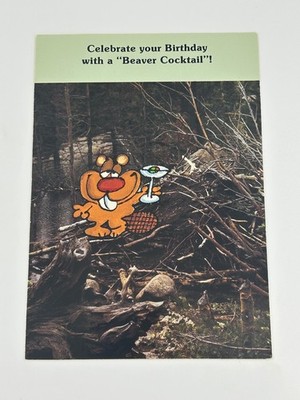 Vintage Hallmark 1974 Birthday Card Crazy Critters Beaver Cocktail Pun Funny