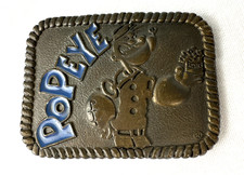 Vintage Popeye Belt Buckle, Blue Lettering, 1980 Lee Co, Spinach, Free Shipping