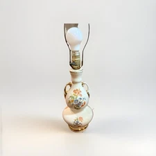 Vintage Urn Style Porcelain Hand Painted Floral Motif With Gold Trim Lamp 20"
