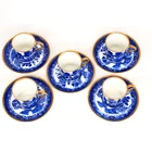 Antique 1920's Aynsley Flow Blue Chinoiserie Demitasse Cup & Saucer | Set of 5