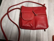 TIGNANELLO Red Pebble Leather ORGANIZER CROSSBODY Purse Good Condition