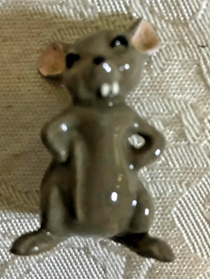Porcelain Mouse Figurine - Approx. 1.5'' Brown with 2 White Teeth, Holding Tail