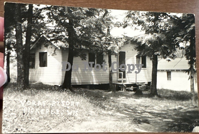 Pickerel WI Vora’s Resort Cabins Cottages Real Photo Postcard Wisconsin