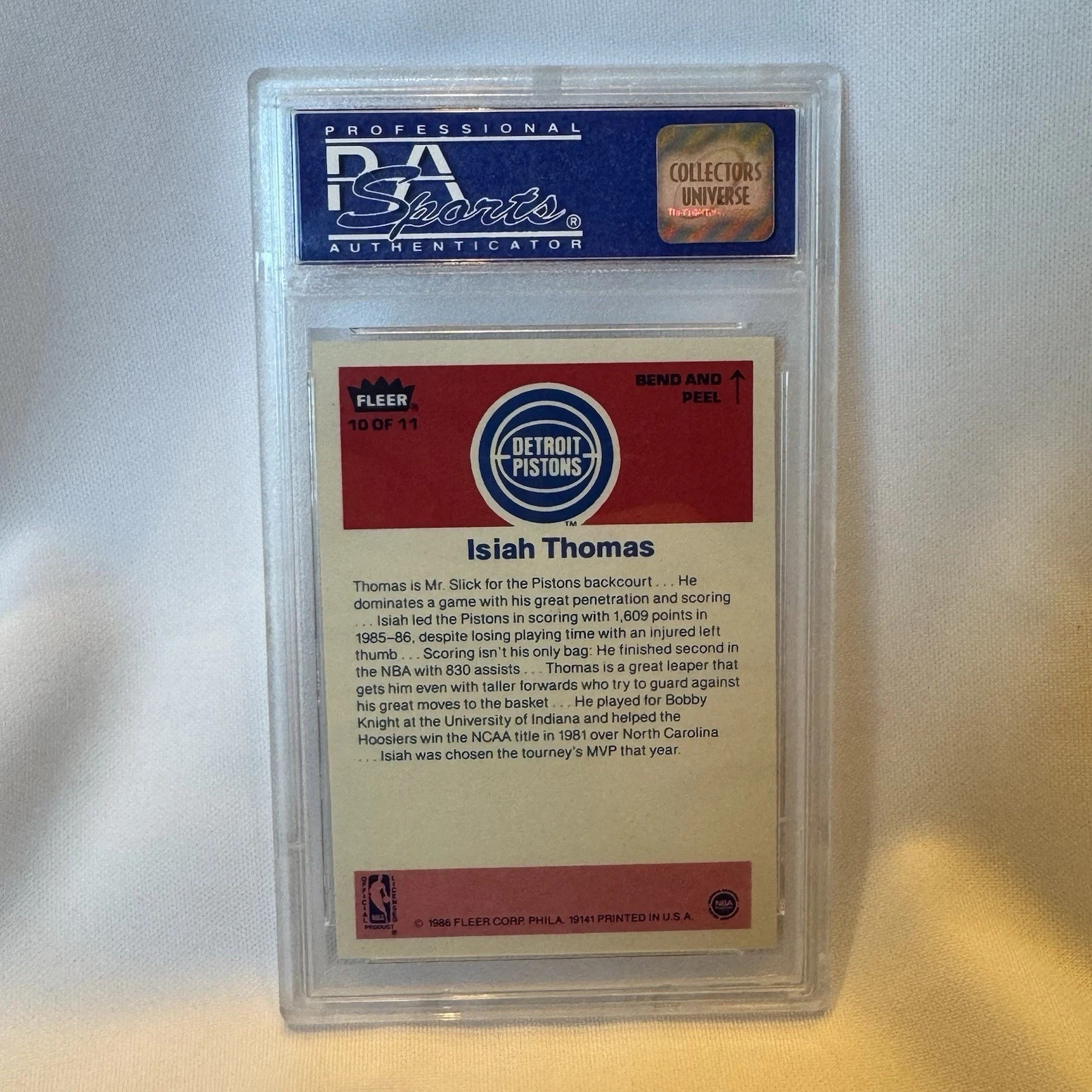 1986 Fleer Basketball Sticker #10 Isiah Thomas PSA 9 MINT RC Detroit Pistons HOF view 2